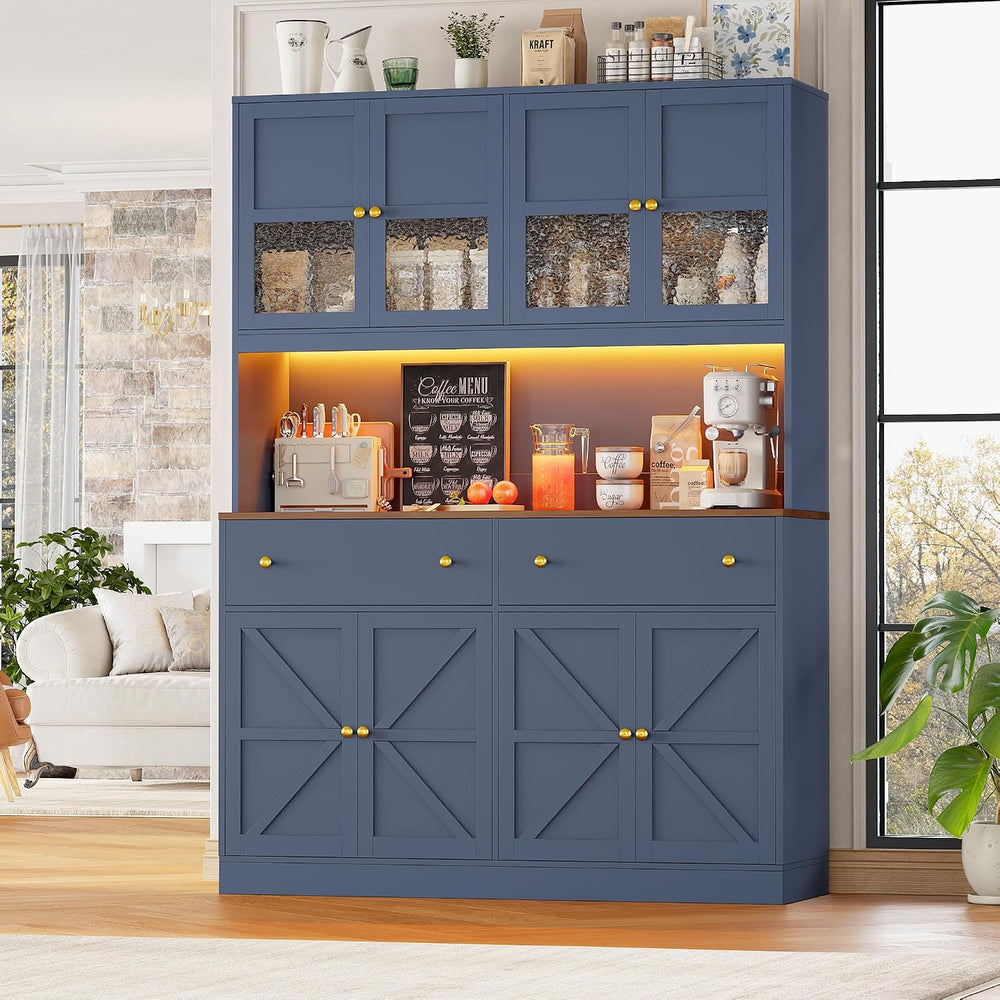 FINETONES 71" Pantry Cabinet with LED Light and Charging Station | Farmh...