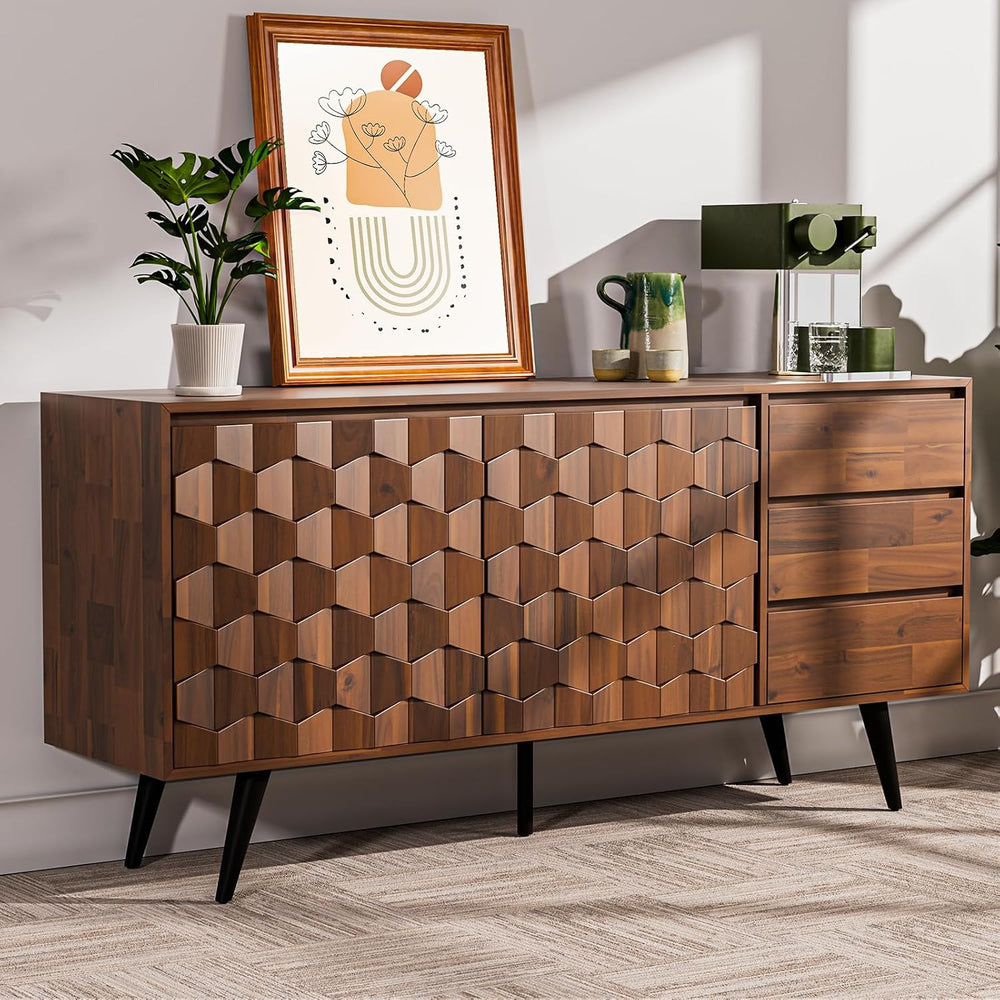 Bme Sideboard Georgina Solid Wood 2 Doors & 3 Drawers, 61'' Mid C...