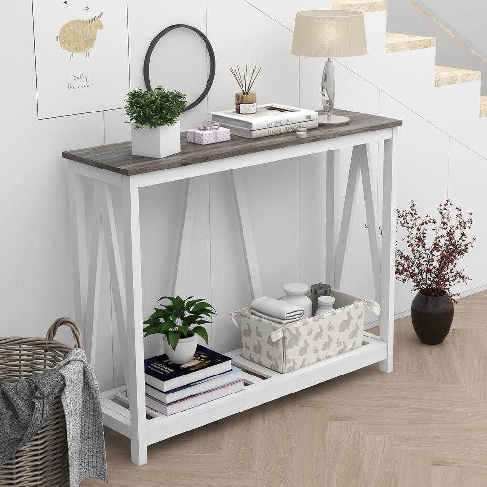 Entryway Table, 39" Farmhouse Console Table with Shelf Narrow Foyer Tabl...