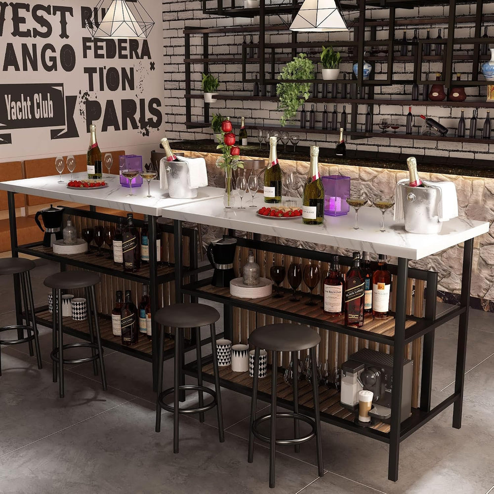 Recaceik 3 Piece Pub Set, Rectangular 2 Bar Stools, Faux Marble Dining Room S...