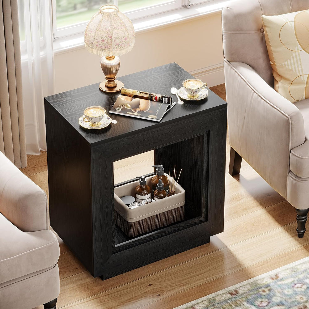 Tribesigns Rustic Wood End Table, 2 Tiered Square Side Table with Storage She...