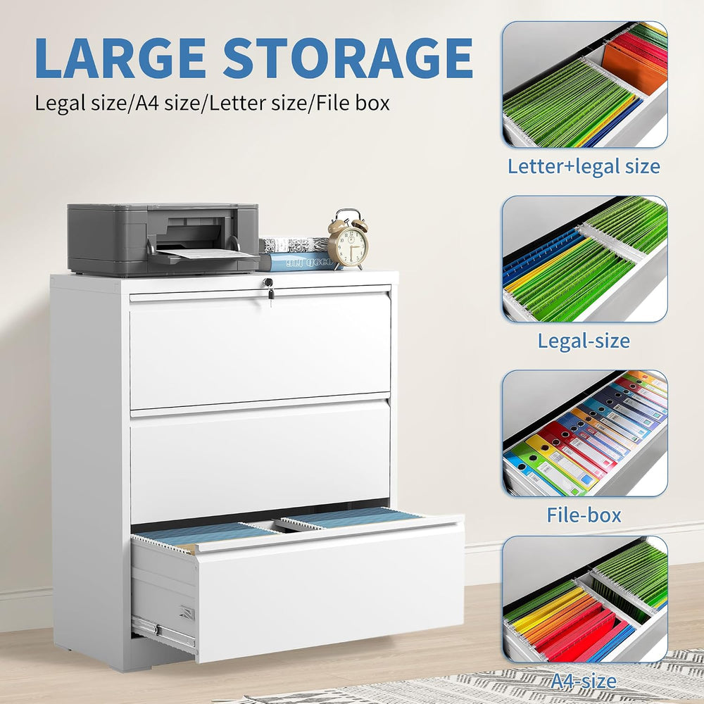3 Drawer File Cabinet with Lock, Metal Lateral Filing Cabinets | File Cabinet...