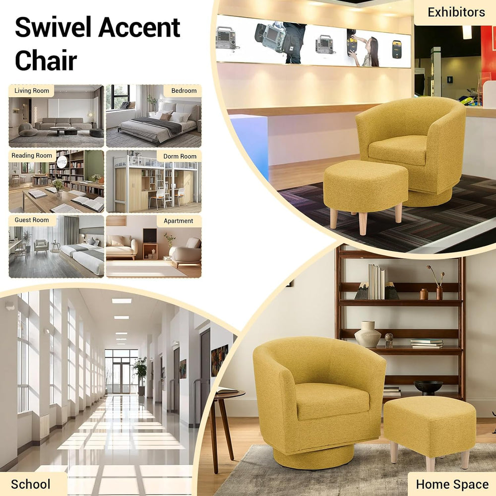 DAZONE Swivel Accent Chair Set of 2 with Ottoman Barrel Armchairs Yellow