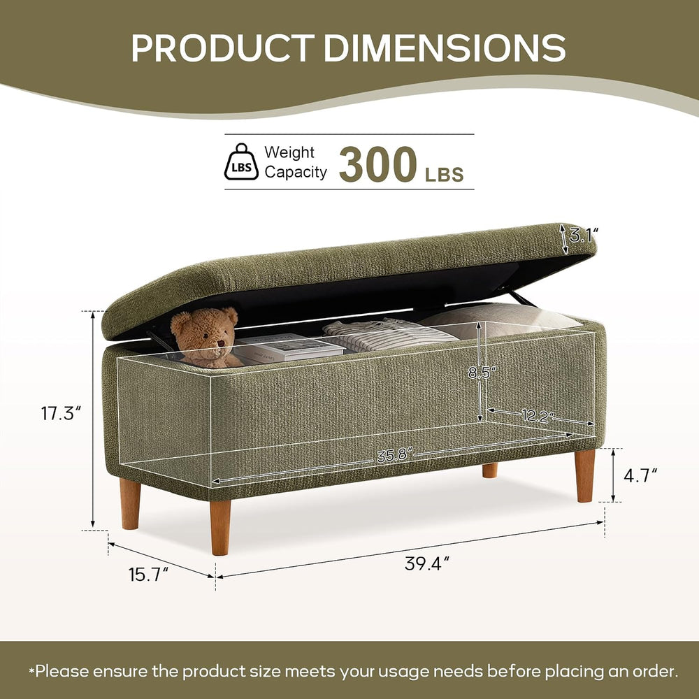 39.4”Ottoman with Storage,Upholstered Comfy Storage Bench Ottoman with Wooden...