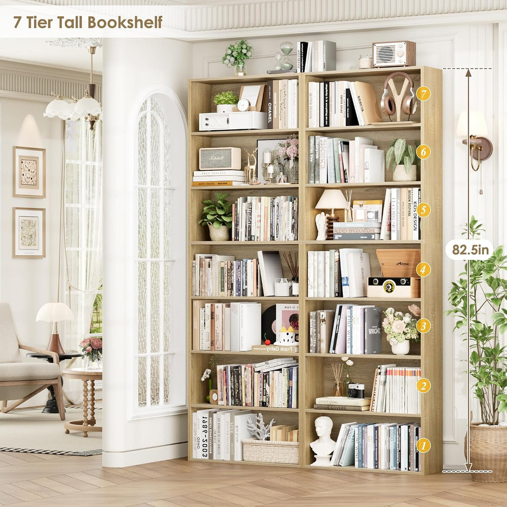 FACBOTALL 82" Tall Bookshelf Bookcase 7-Tier Open Display Shelves,Light Oak