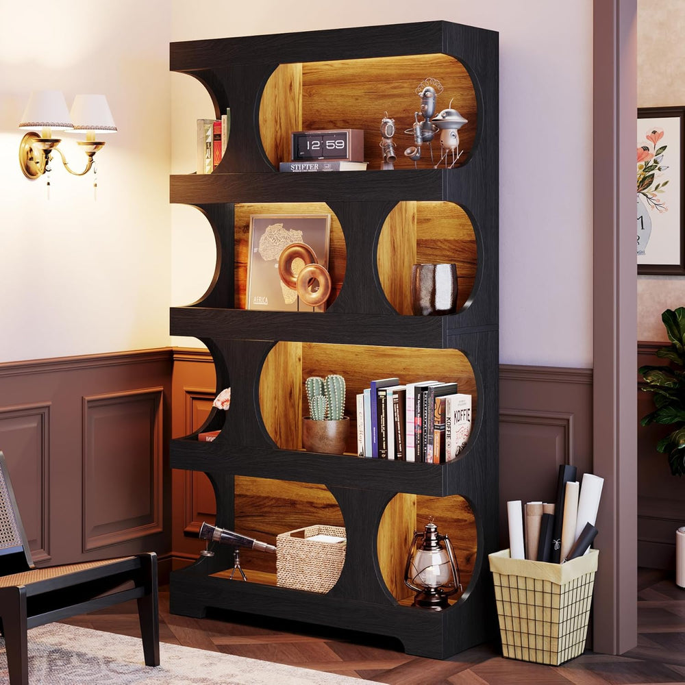 Tribesigns 71" Tall Bookcase, 4-Tier S-Shaped Bookshelf, Wood Decorative...