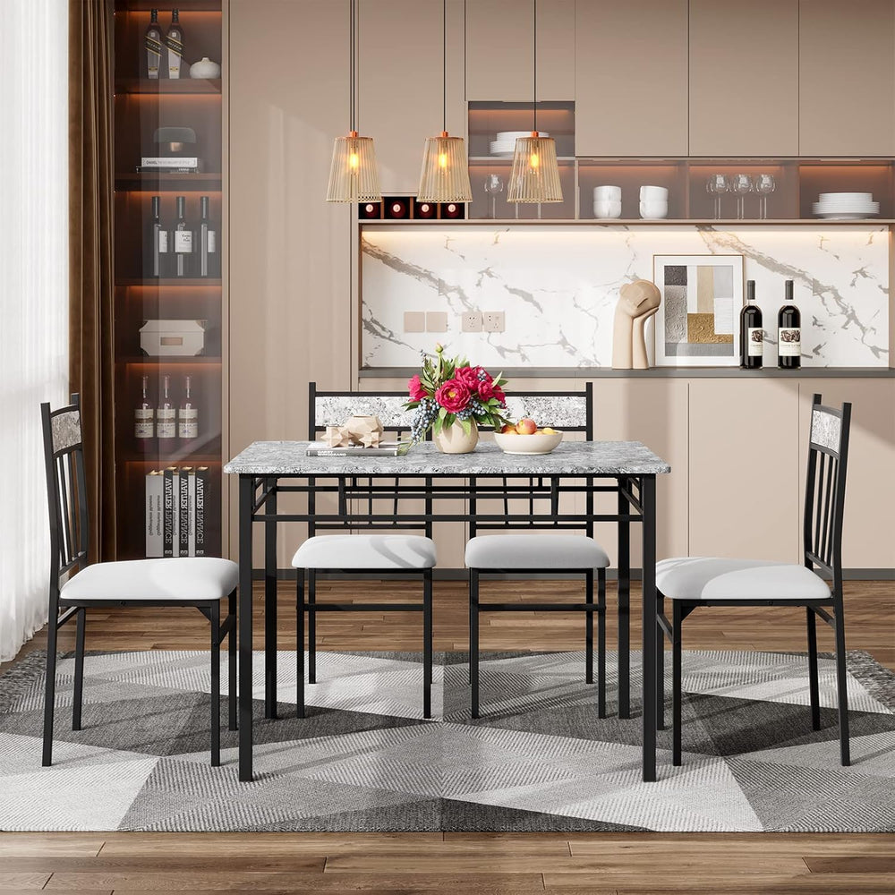 GIANTEX 5-Piece Dining Table Set for 4, Kitchen Table and Upholstered Chairs ...