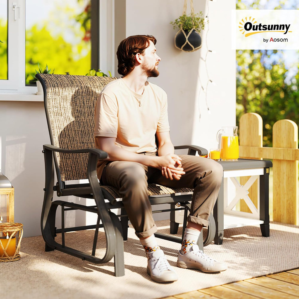 Outsunny Outdoor Glider Chair Patio Garden Steel Frame Light Mixed Brown | Gl...