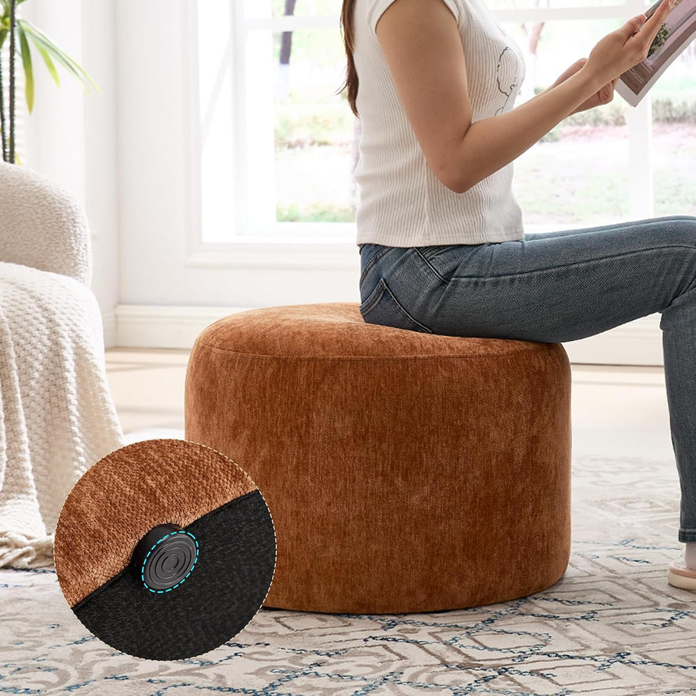 Flouki Pouf Ottoman Footrest, Foot Stools, Modern Round Upholstered Ottomans,...