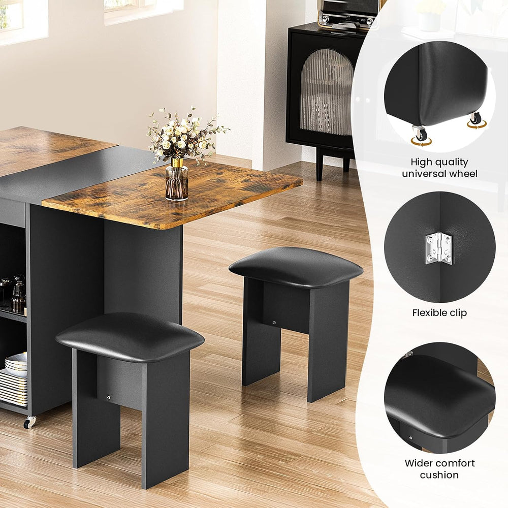 AWQM Folding Dining Table Set for 4, Storage Folding Table & Chair, Walnu...
