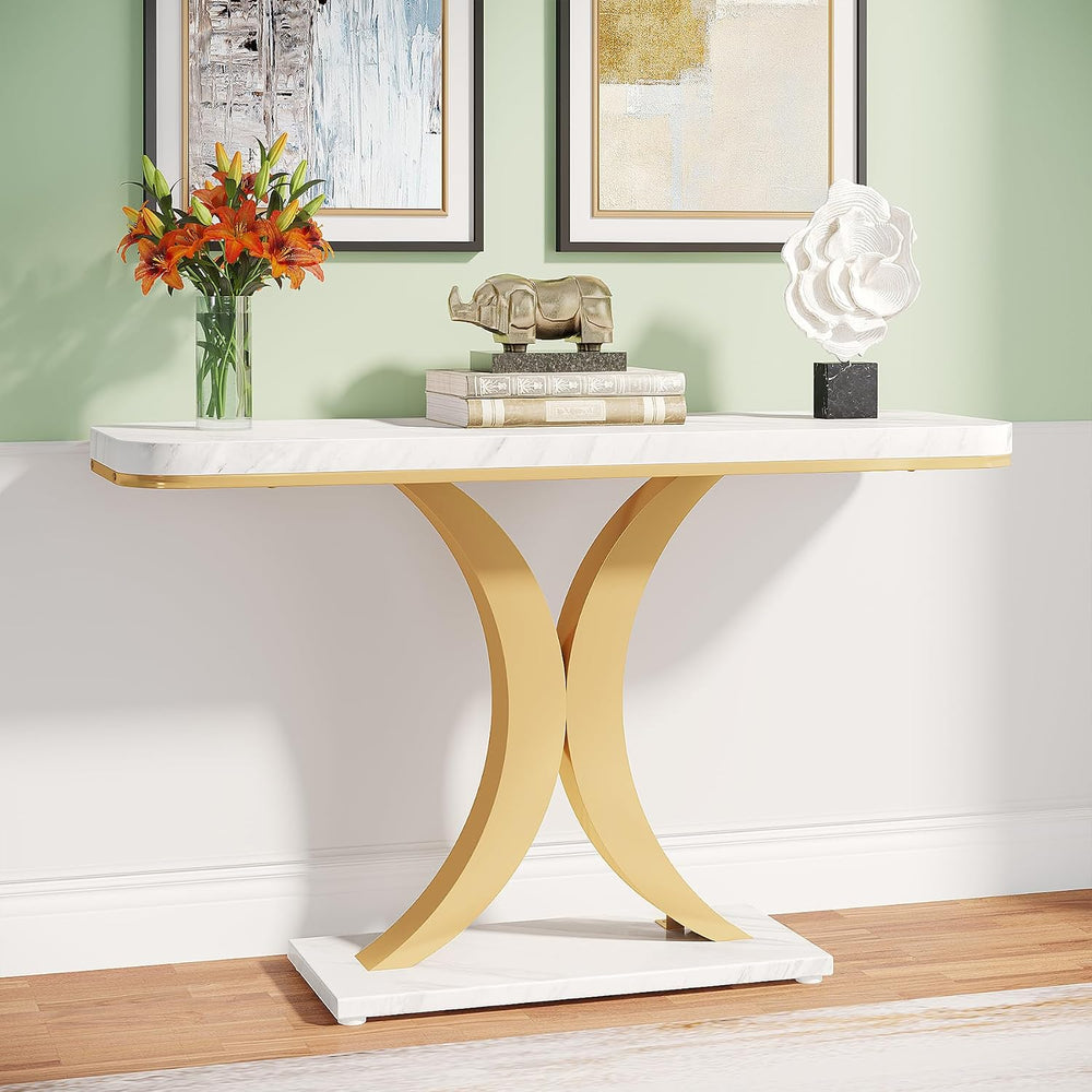 Tribesigns Modern Gold Console Table, 40 inch Narrow Entryway Foyer Table wit...