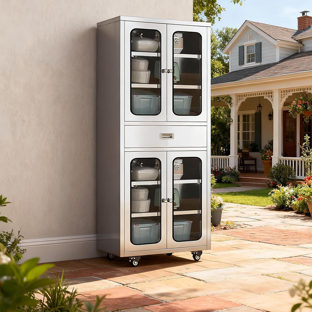 68" Full-Assembled Stainless Steel Cabinet with 1 Drawer and Glass Doors...