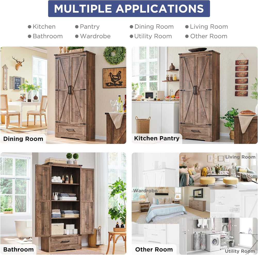 Farmhouse Kitchen Pantry Cabinet - 72" Tall Wood Kitchen Storage Cabinet...