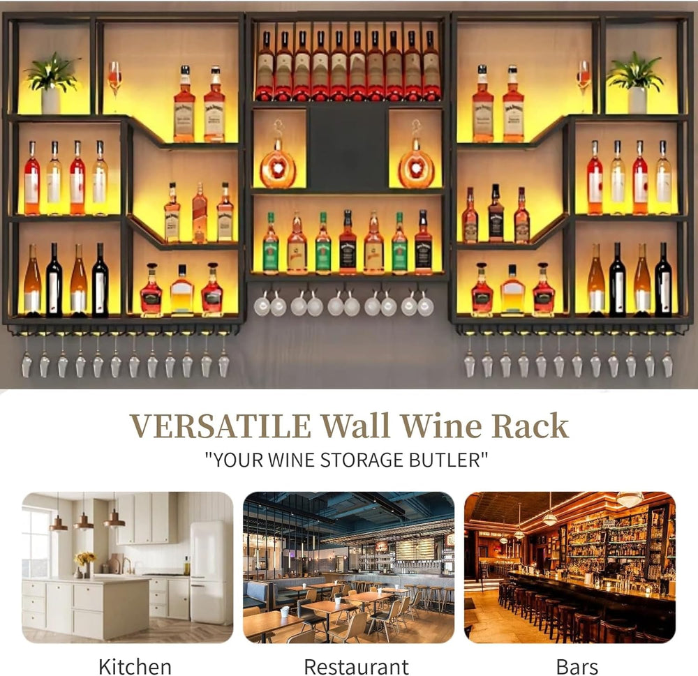 79" Large Metal Wine Rack Wall Mounted, 3 Tier Liquor Shelf & Liquor...