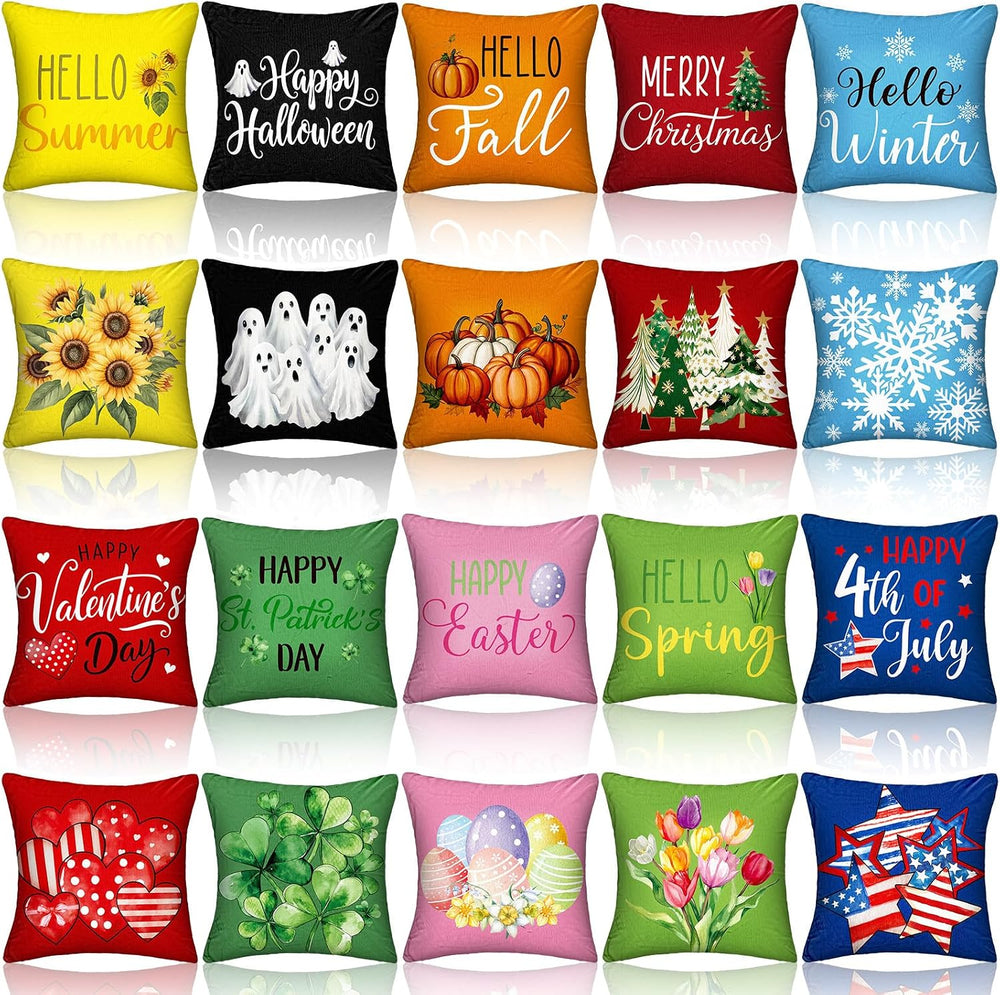 Mindsoft 20 Pcs Holiday Pillow Covers 18x18, Fall Christmas Throw Cover