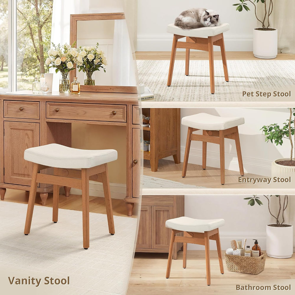 LUE BONA Vanity Saddle Stool with Wood Legs, 17.3" H Compact Makeup Stoo...