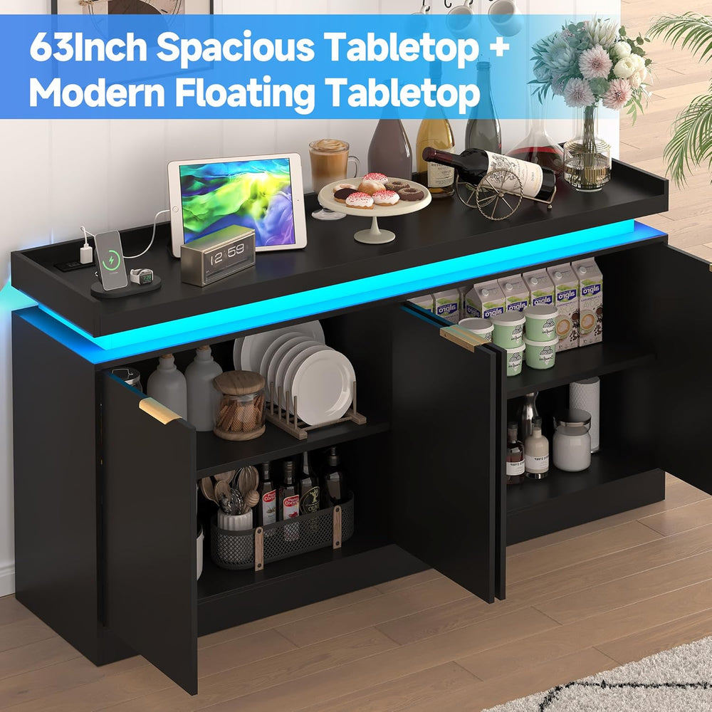 knoworld LED Sideboard Buffet Cabinet with Storage, 63'' Large Kitche...