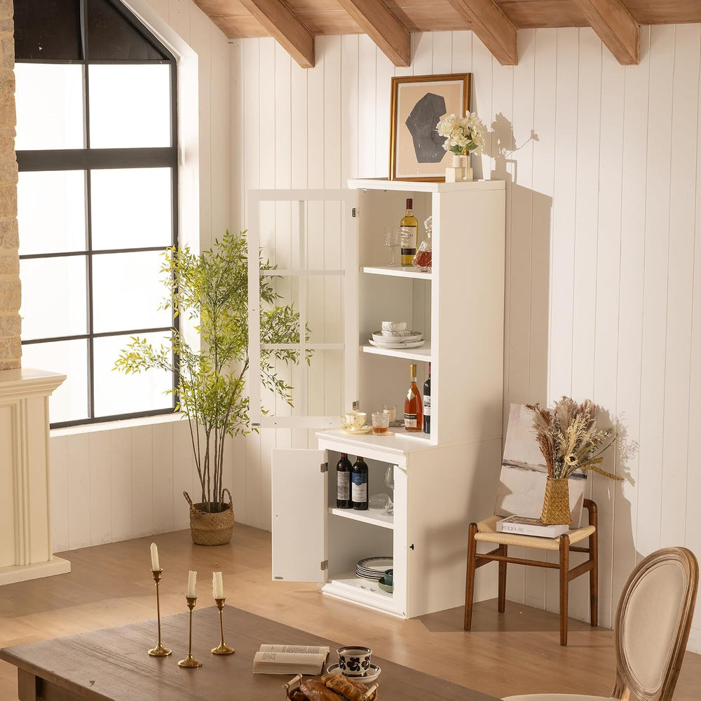 Havemies 75" Freestanding Pantry Cabinet with Glass Lattice Door, Large ...