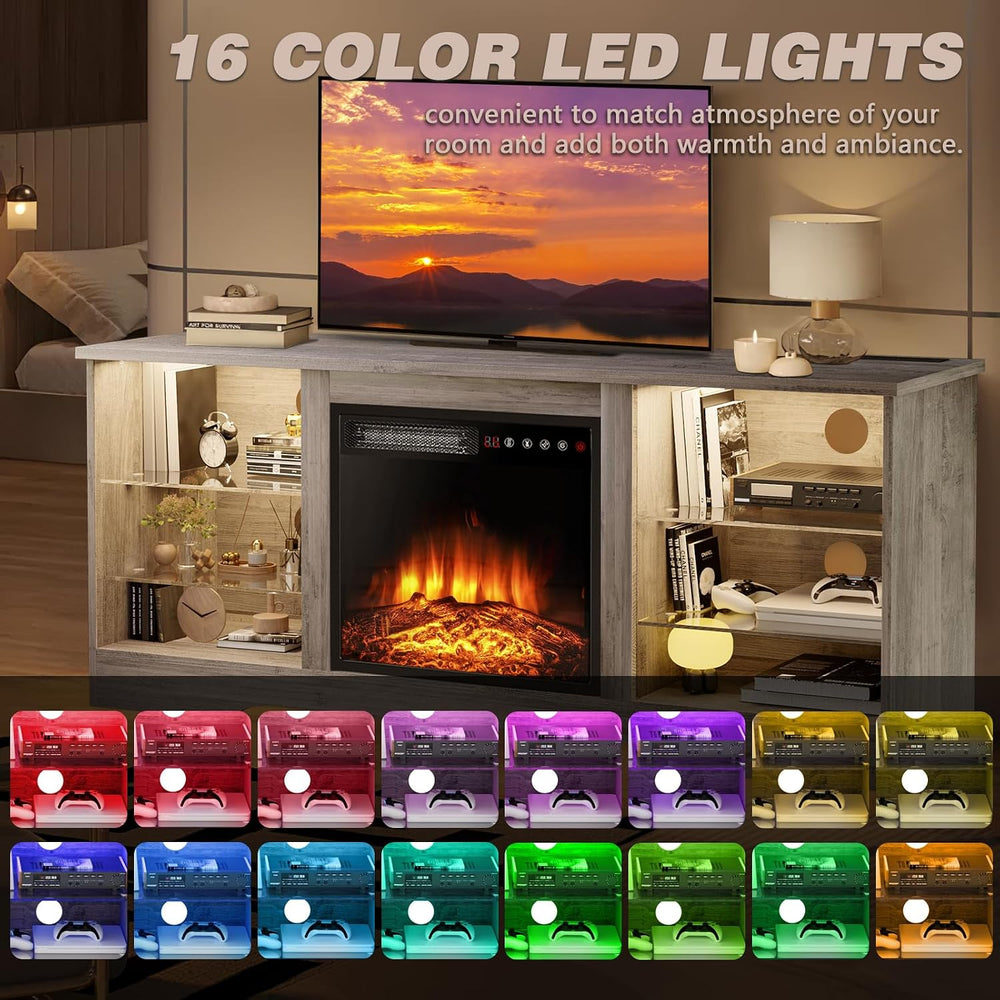 LEMBERI 58" Fireplace TV Stand for TVs up to 65", Gray | 18" e...