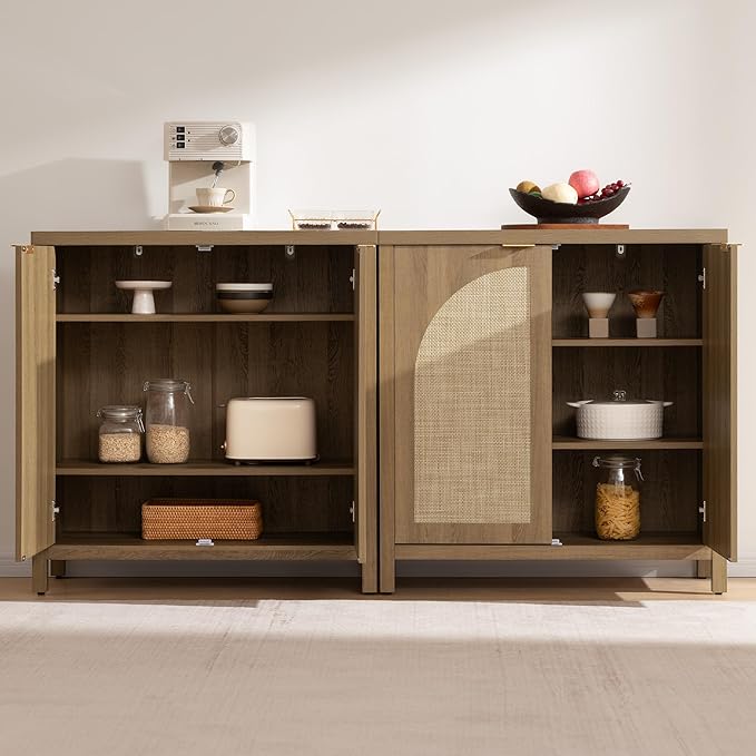 SICOTAS 68" W Rattan Sideboard Buffet Cabinet with Storage Set of 2, Mid...