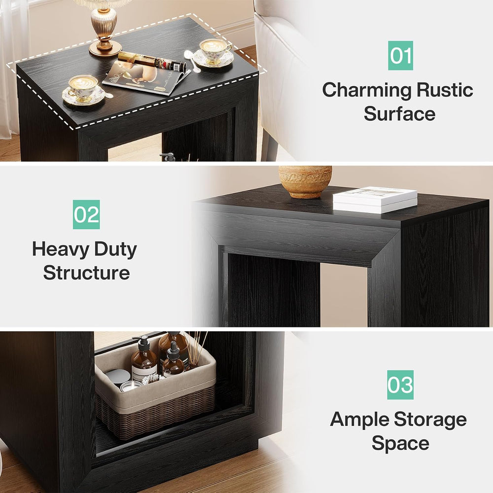 Tribesigns Rustic Wood End Table, 2 Tiered Square Side Table with Storage She...