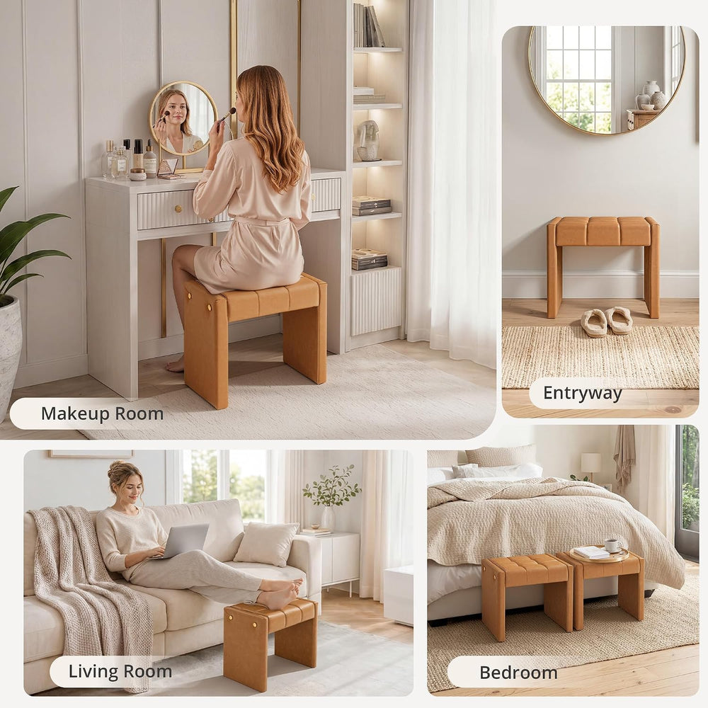 LUE BONA Modern Grid Tufted Vanity Bench Stool, 4.33'' Thick Chenille...
