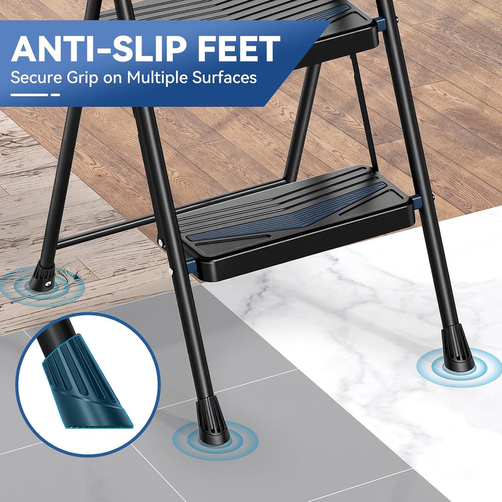 3 Step Ladder Lightweight Folding Step Stool for Adults, Black