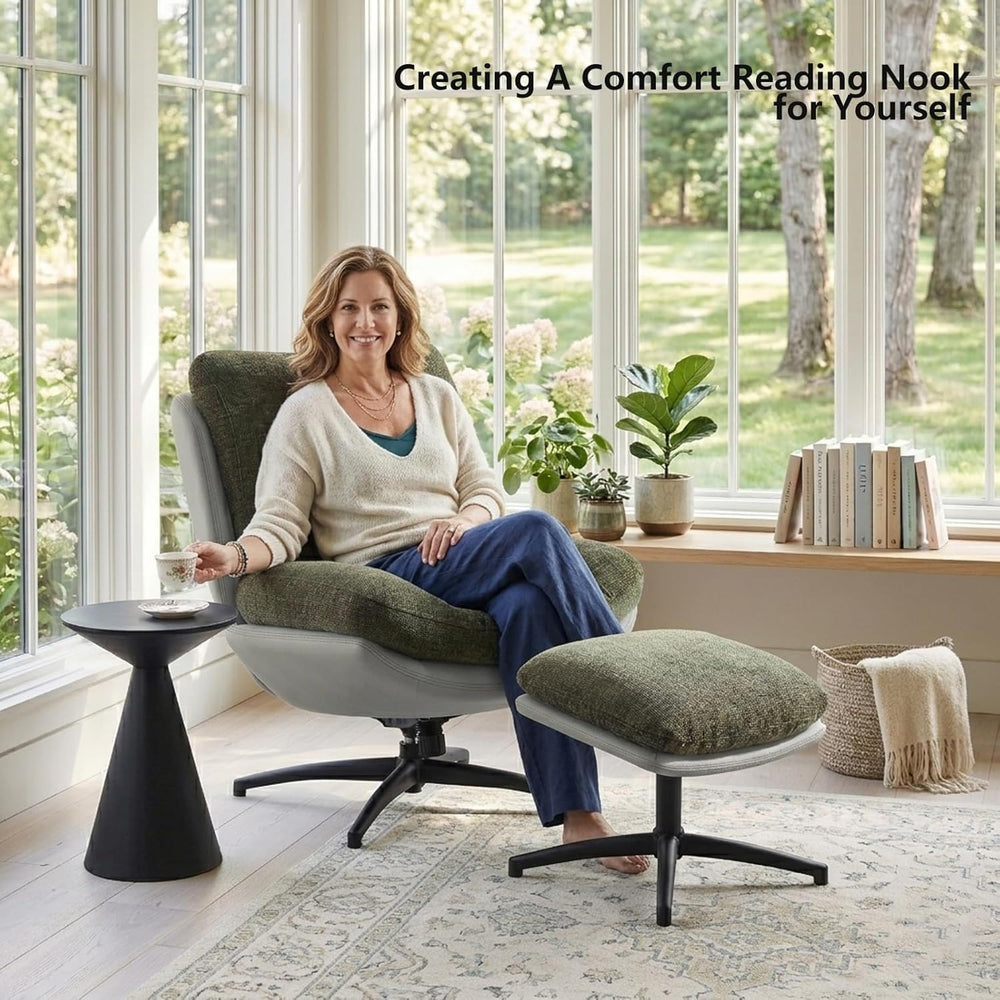 Chenille Rocking Swivel Accent Chair Set of 2 with Ottoman, 360° Oversized Me...