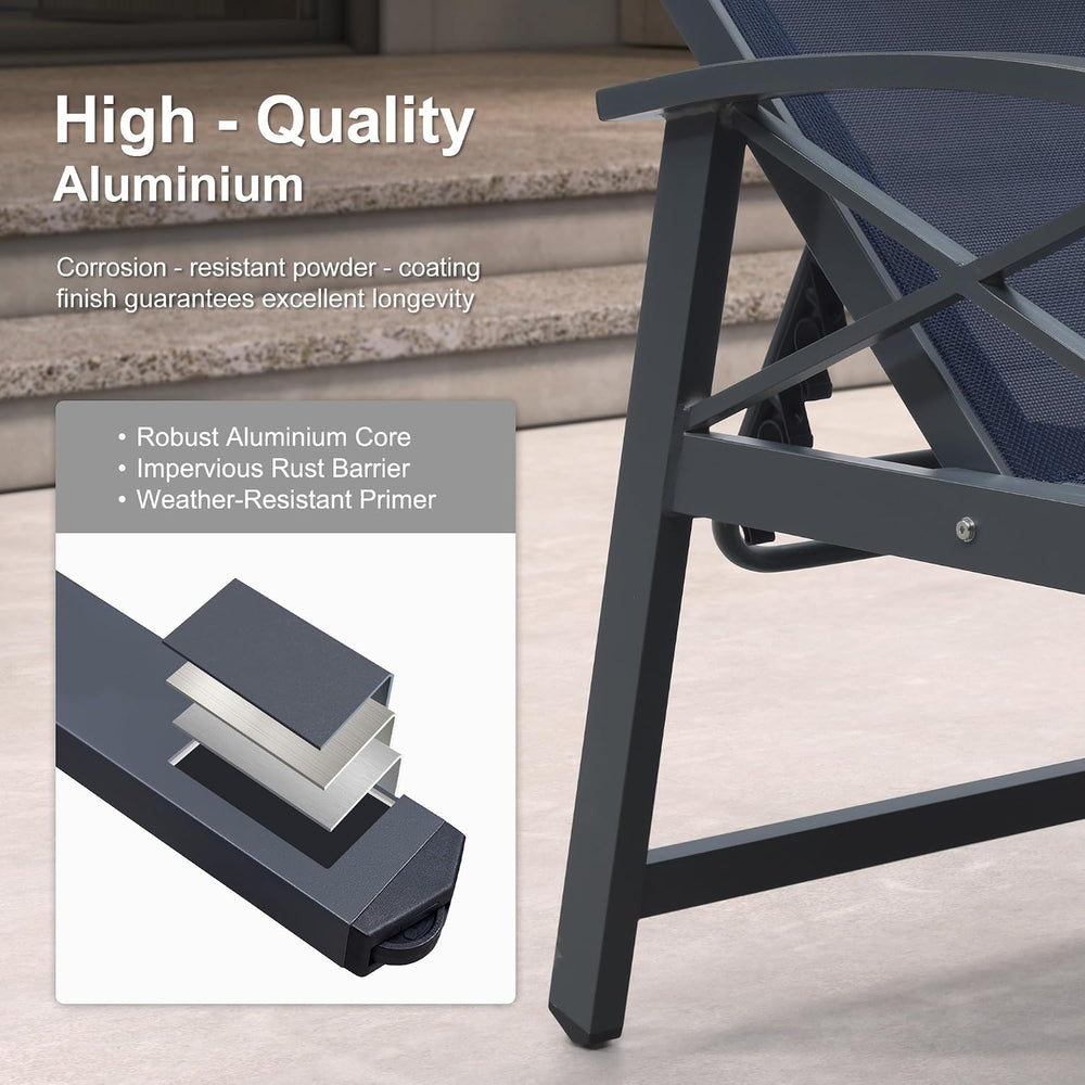 PURPLE LEAF Oversized Outdoor Lounge Chair Set of 2 Aluminum, Deep Blue | Ext...