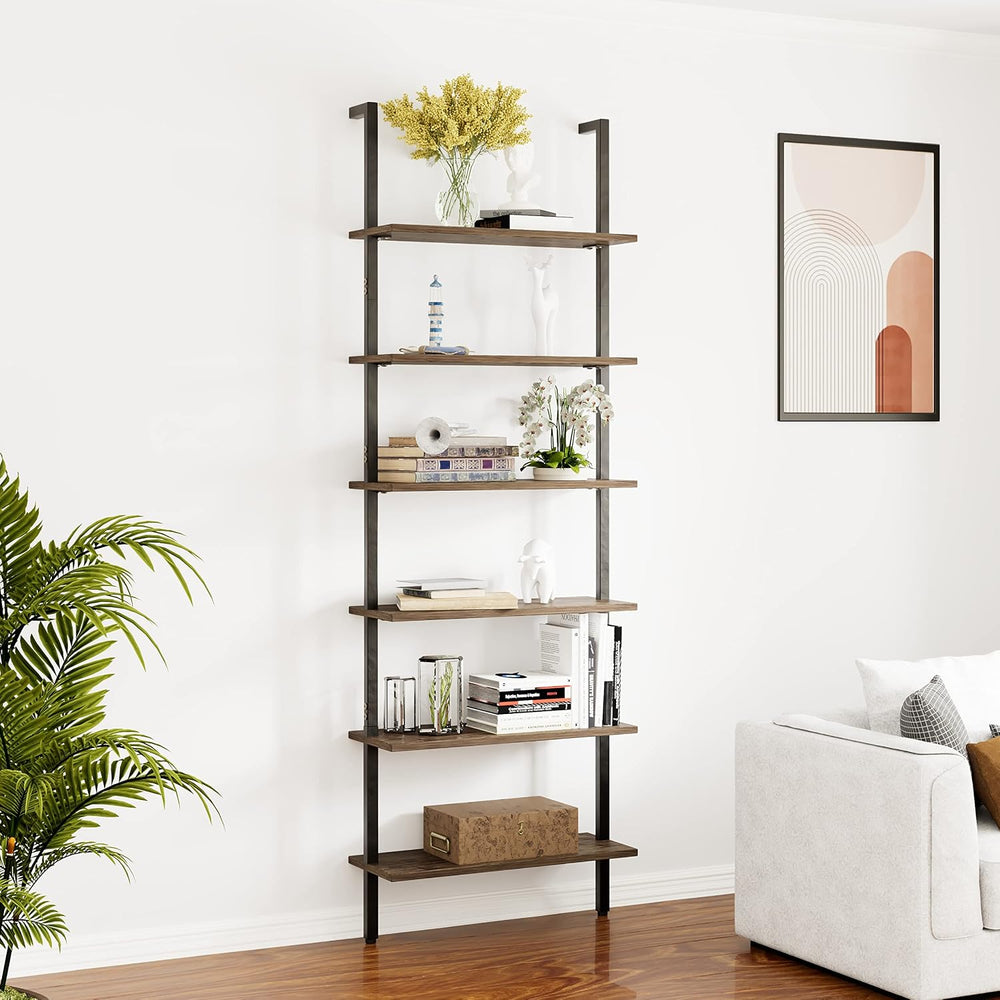 Wolawu Ladder Shelf Black 6 Tiers Modern Bookshelf Room Organizer Open Tall W...