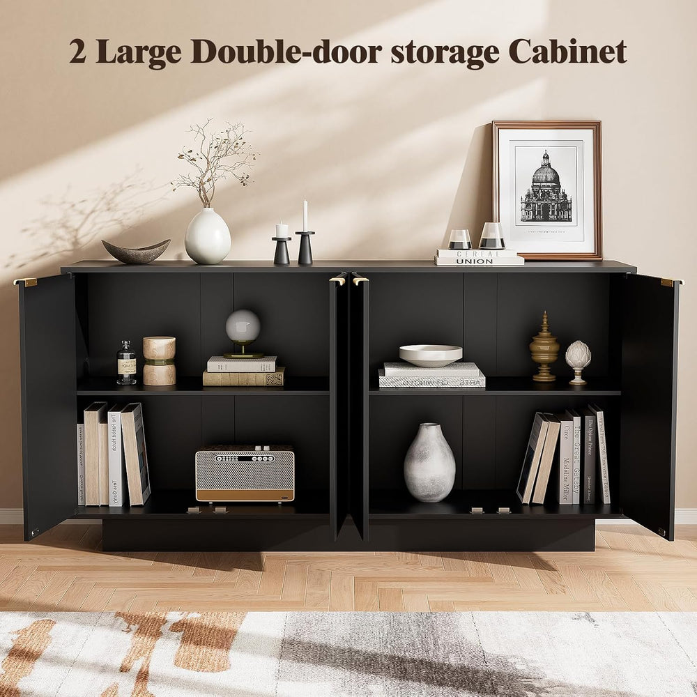 63" Fluted Buffet Cabinet, Credenza Storage Cabinet with Adjustable Shelf