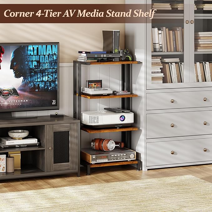 X-cosrack 16.5" Small 4-Tier AV Media Stand,Narrow Version Wooden Corner...