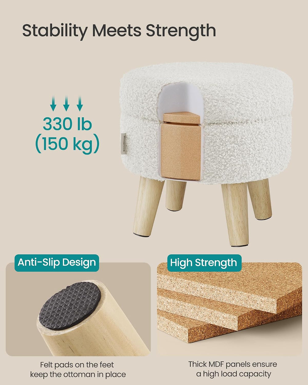 SONGMICS Storage Ottoman, Foot Stool, Foot Rest with Wood Legs | Small Table ...