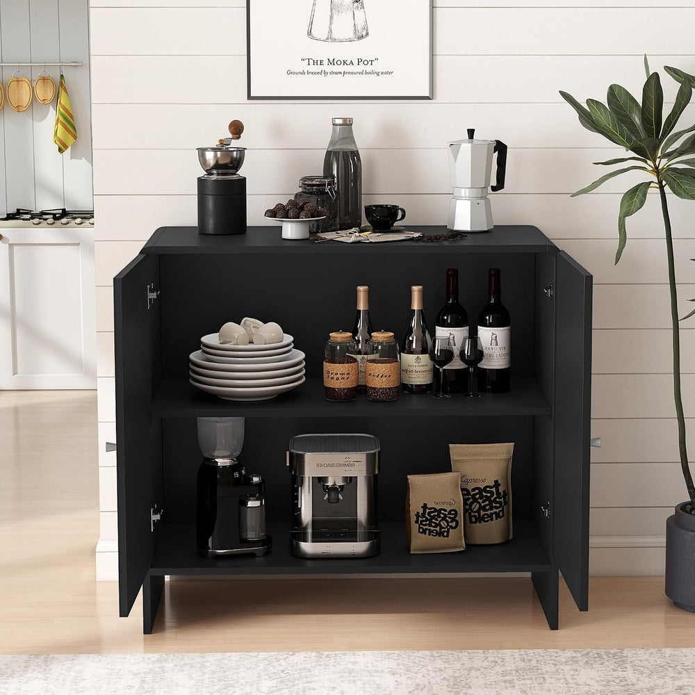 Black Sideboard Buffet Cabinet with Storage, Wood Arched Storage Cabinet with...
