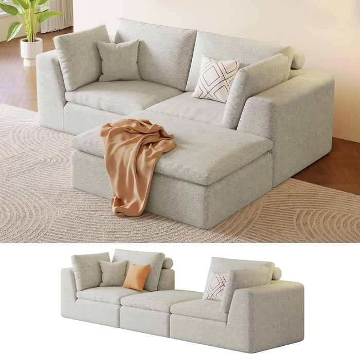 Cloud Couch Loveseat, 79" Boneless Deep Seat Sofa with Ottoman, 2-Seater Modular Ergonomic Couch for Living Room, Memory Foam Comfy Sofa No Assembly Required (Beige,1 Ottoman)