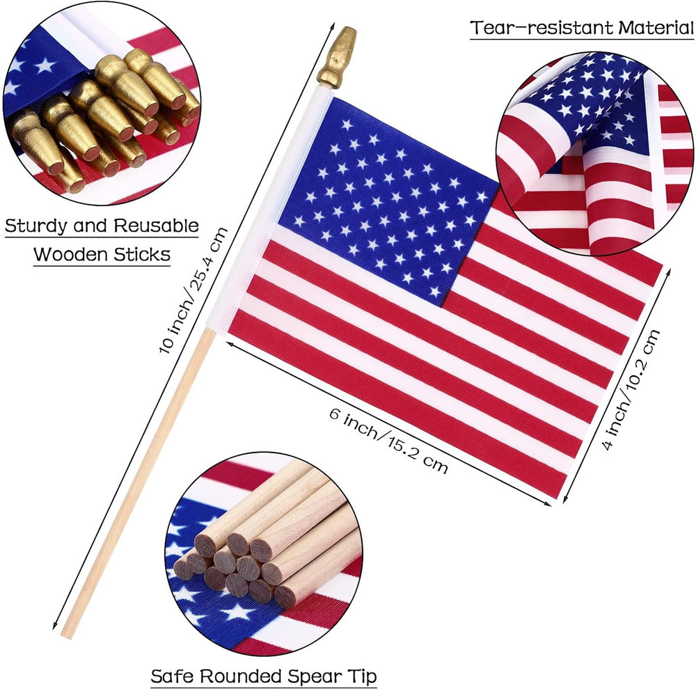 Tegeme 150 Pack Small American Flags on Stick 4 x 6 Inch Bulk