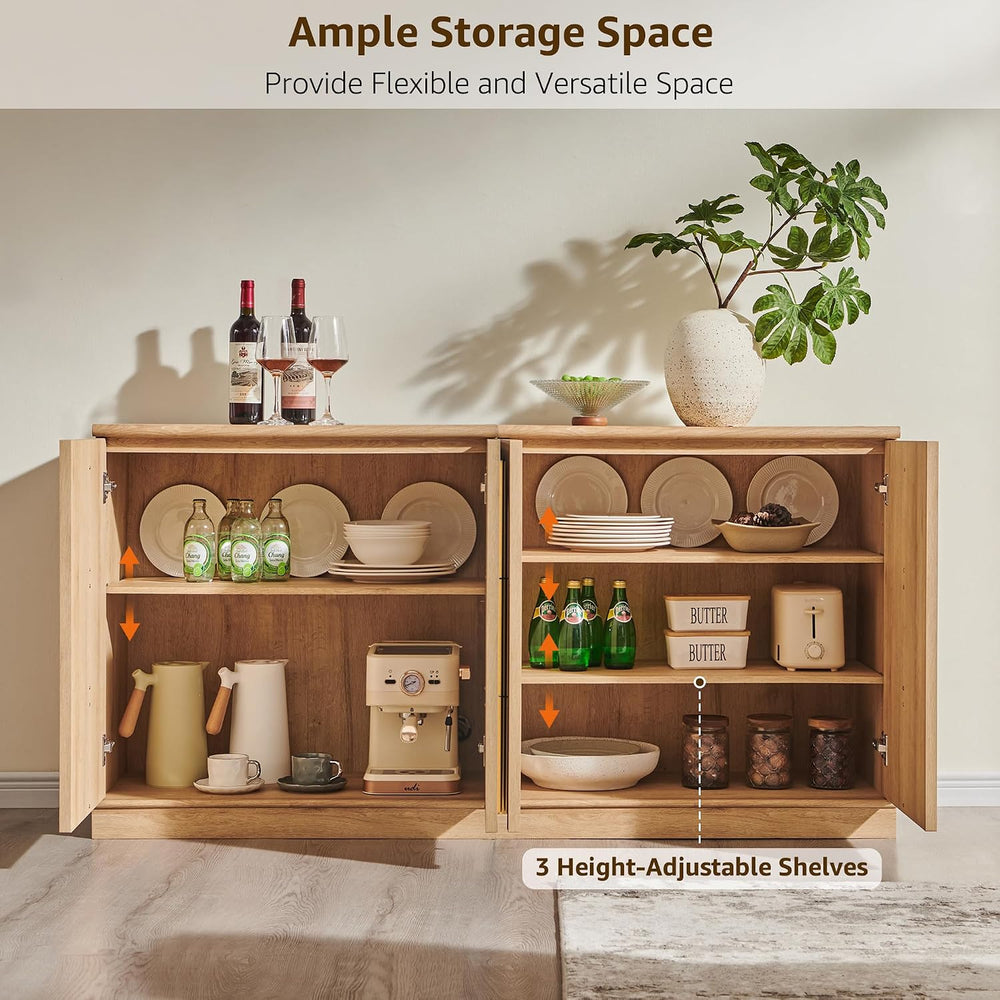 Arched Doors Sideboard, Buffet Cabinet with Storage, Natural Oak