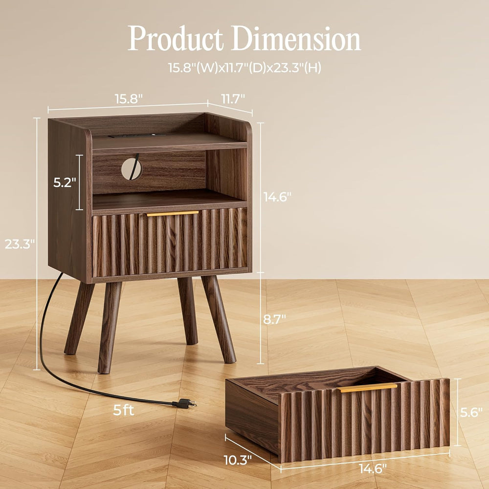 Huuger Nightstand Set of 2 with Charging Station, USB-C Port, End Tables