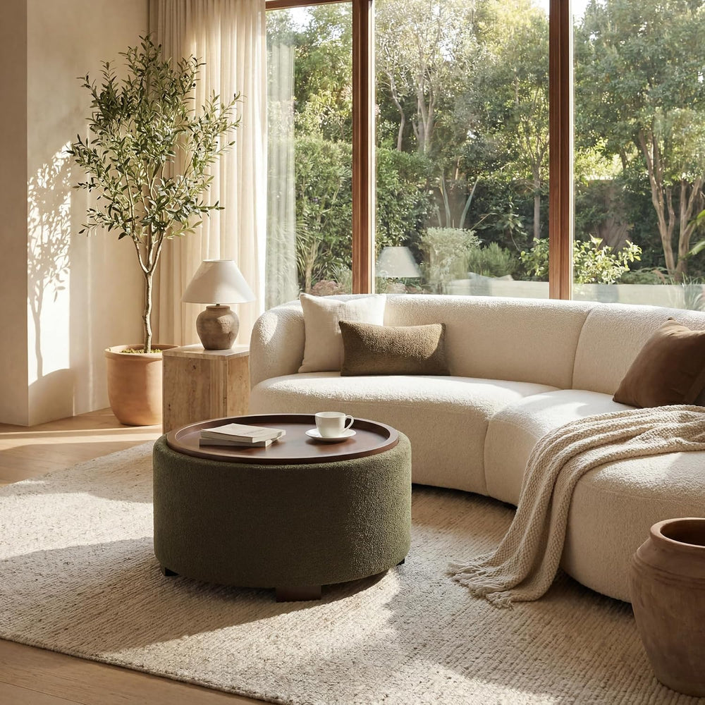 Zihanhome 30 Inch Round Storage Ottoman, Ottoman Coffee Table with Lift Off L...