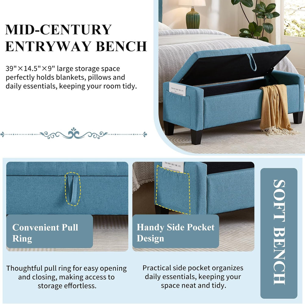 Modern Storage Ottoman Bench, Linen Upholstered End of Bed Bench with Tufted ...