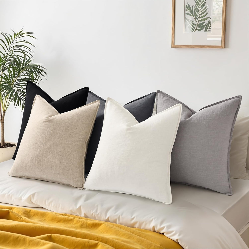 decorUhome Fall Beige Linen Throw Pillow Covers 22x22 Set of 2