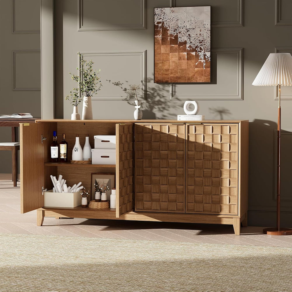 MALOL Fluted Sideboard Buffet Cabinet with Storage, 59" Wood Buffet Tabl...