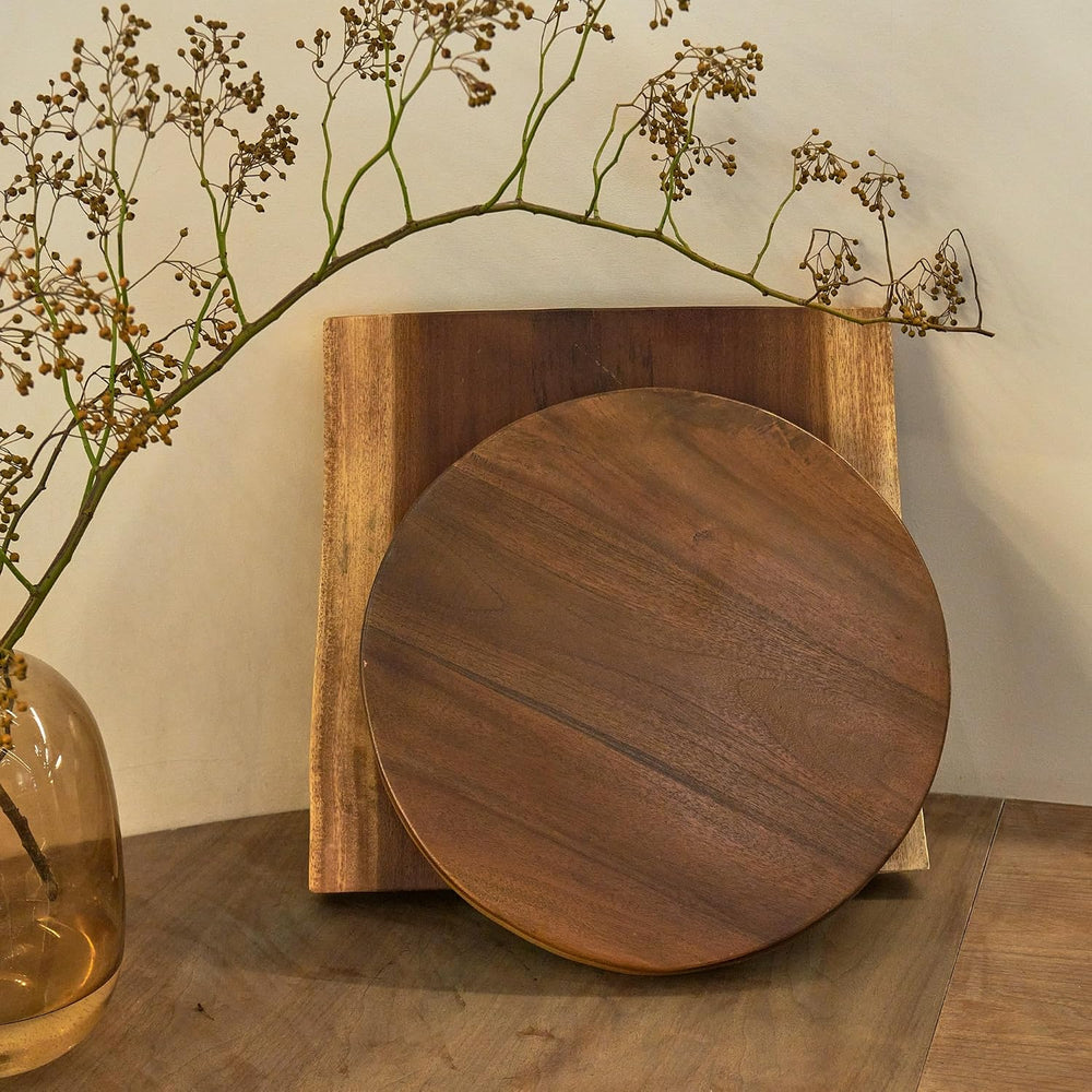 Round Teak Slice Slab Side Wood Table Top 17.7"x17.7"x1.96" Ha...