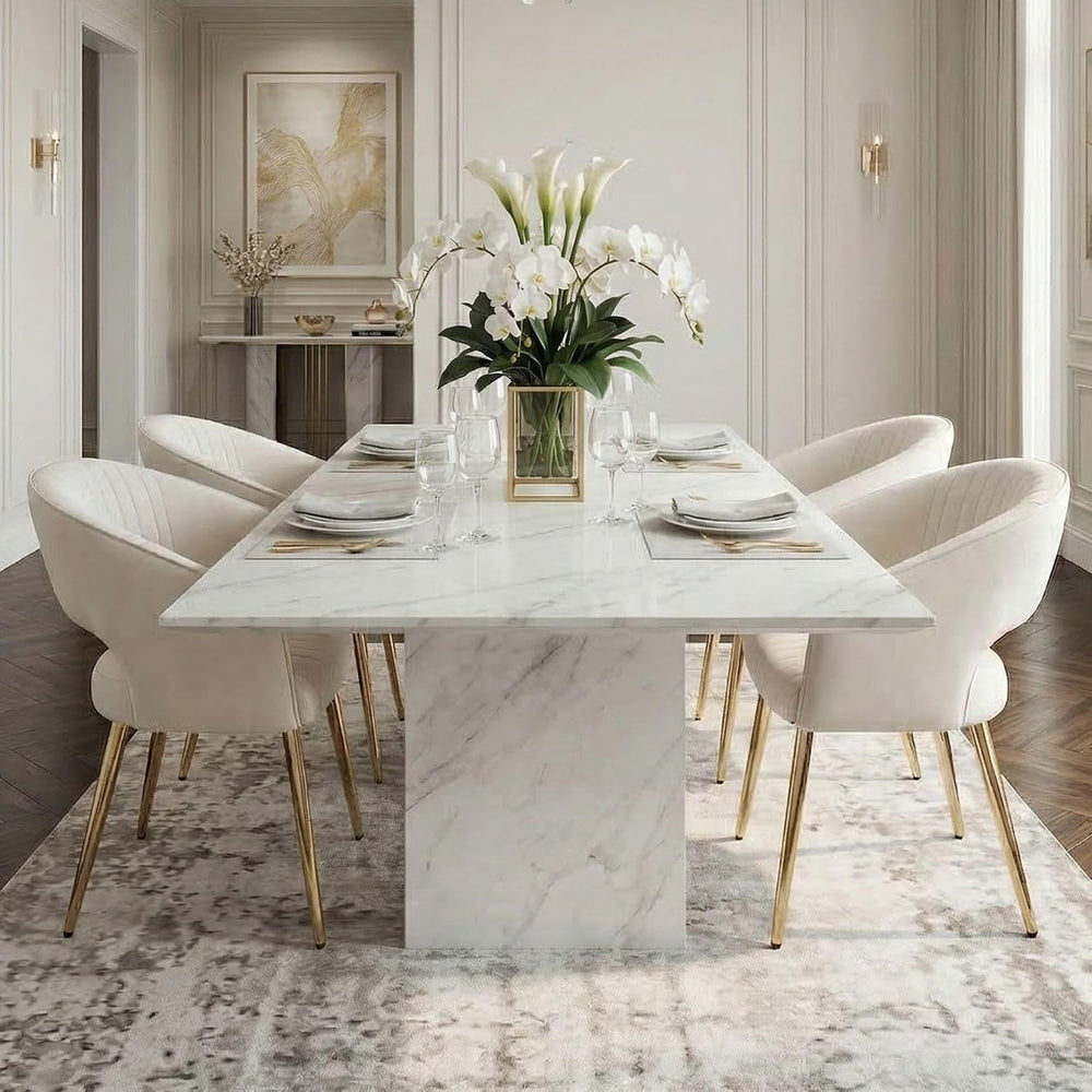 Hyfirm Set of 4 Cream Leather Dining Chairs, Modern Upholstered Kitchen Chair...
