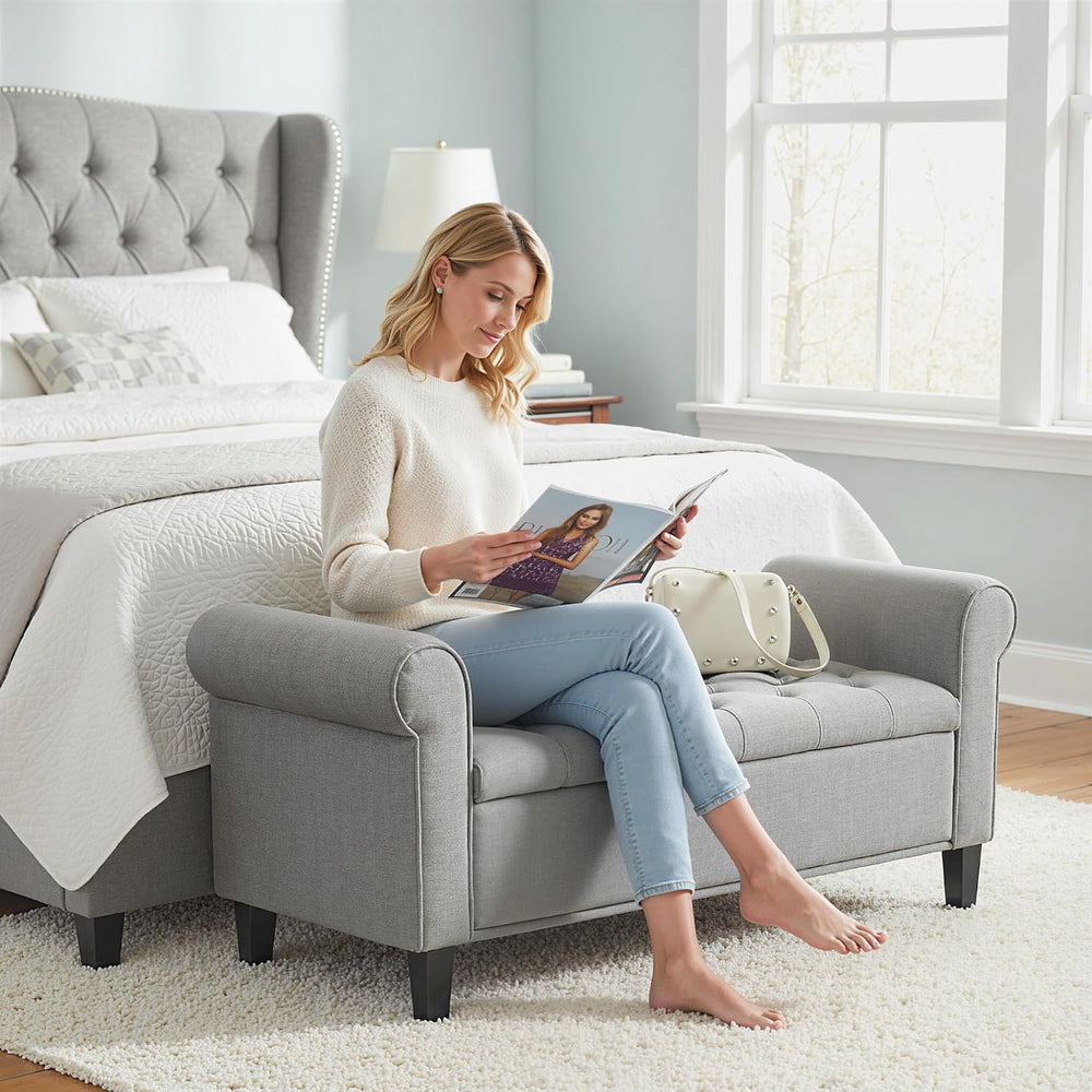 HOMCOM 50" Storage Ottoman Bench Button Tufted End of Bed Bench Gray | U...