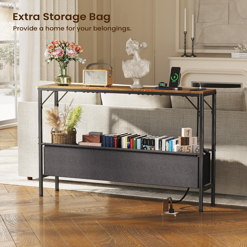 Narrow Console Table, 47.2" Long Entryway Table with Storage Power Outle...