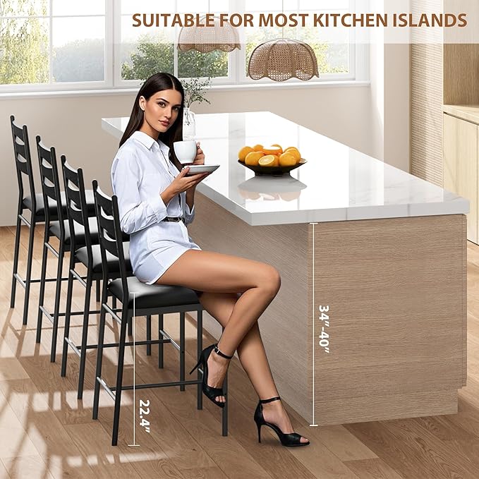 GarveeHome Bar Stools Set of 2, Counter Height Bar Chairs with Back and Thick...