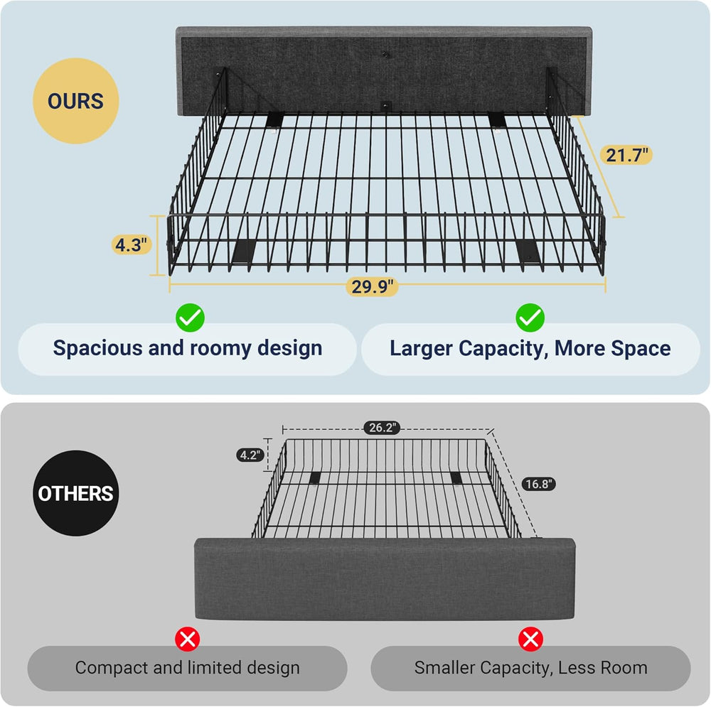 Allewie Queen Size Storage Bed Frame with 4 Underbed Drawers, Light Grey