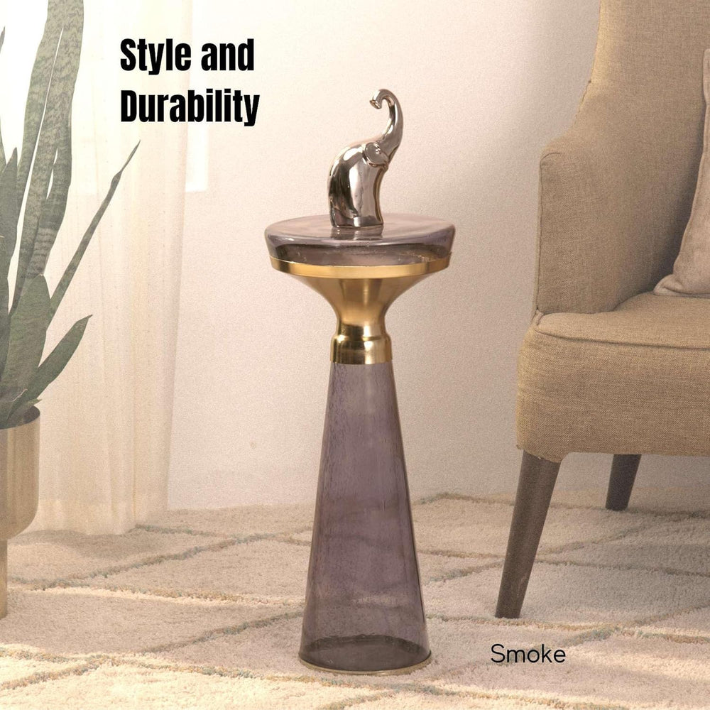 Modern Decorative Round Drink Table with Glass Base and Top with Gold Metal A...