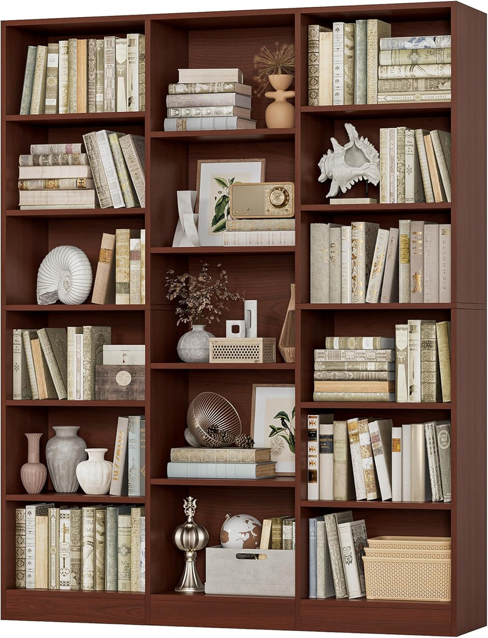 FACBOTALL Triple Wide Bookshelf, Large Bookshelf with 17 Display Shelves